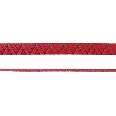 10mm Red Geometric Weave Flat Leather by the Foot