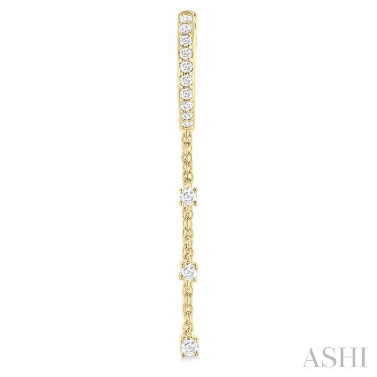 1/3 ctw Round Cut Diamond Chain Dangler Hoop Earring in 10K Yellow Gold