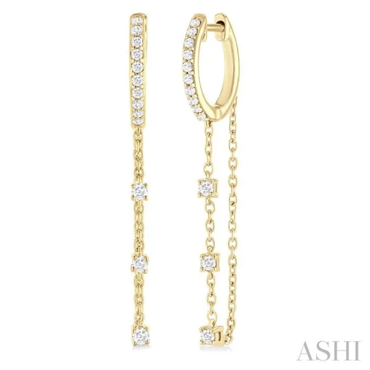 1/3 ctw Round Cut Diamond Chain Dangler Hoop Earring in 10K Yellow Gold