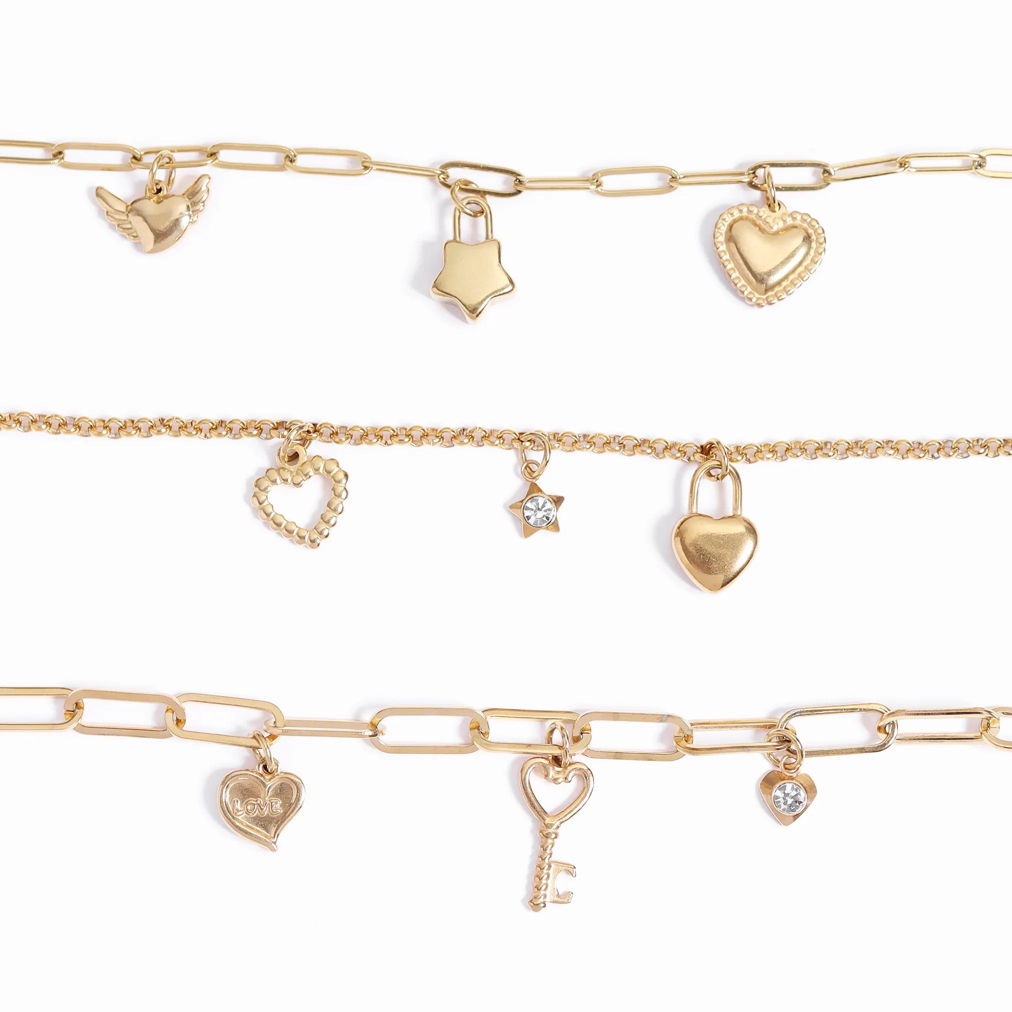 18K Gold PVD Stainless Steel Heart Key Charm / PDL0110