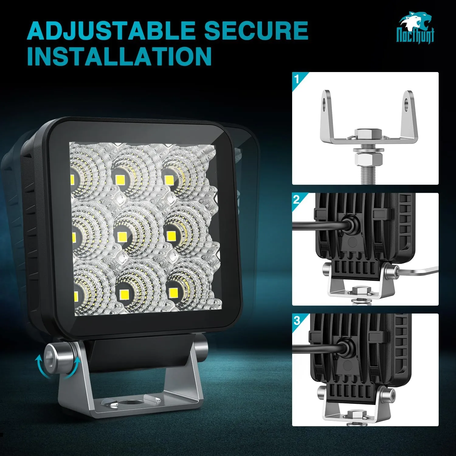 3 Inch 9LED Square Flood Built-in EMC LED Pod Lights (Pair)