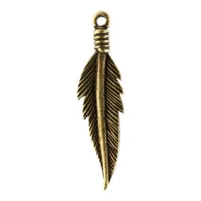 35mm Antique Brass Feather Charm