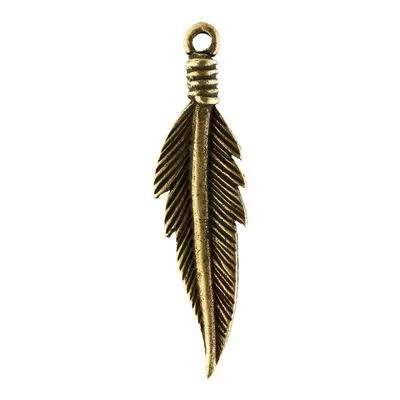 35mm Antique Brass Feather Charm