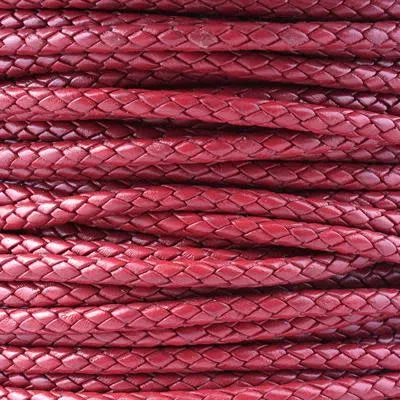 5mm Braided Corida Red Round Leather Cord with Hollow Core by the Foot
