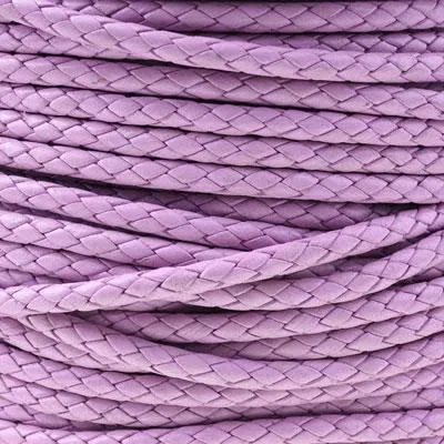 5mm Braided Lilac Purple Round Leather Cord (Foot) by the Foot