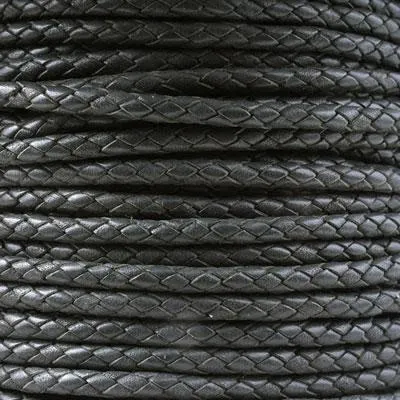 5mm Braided Slate Grey Round Leather Cord with Hollow Core by the Foot