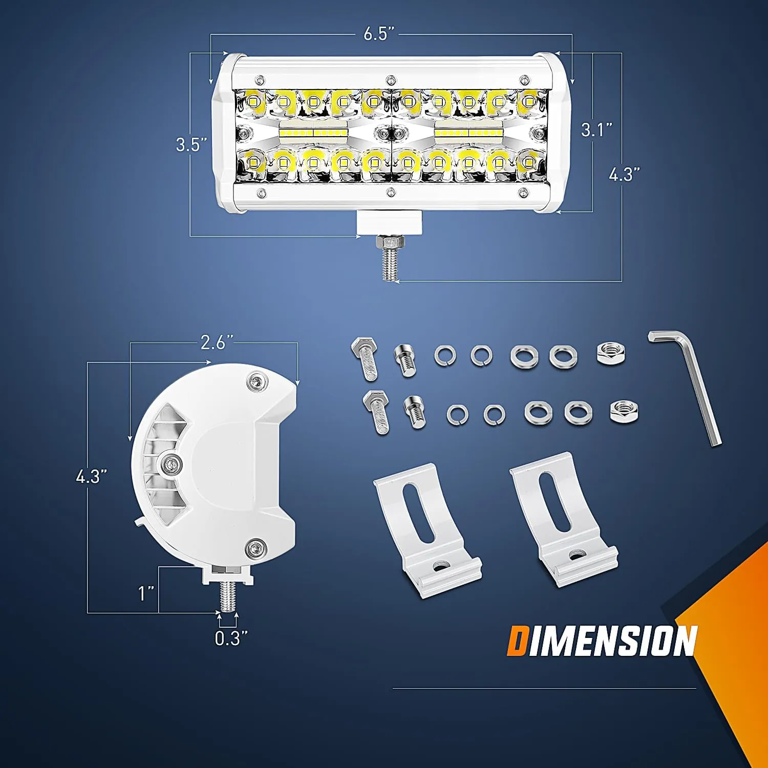6.5 Inch 120W Spot Flood Combo White Case Led Light Bar (Pair)