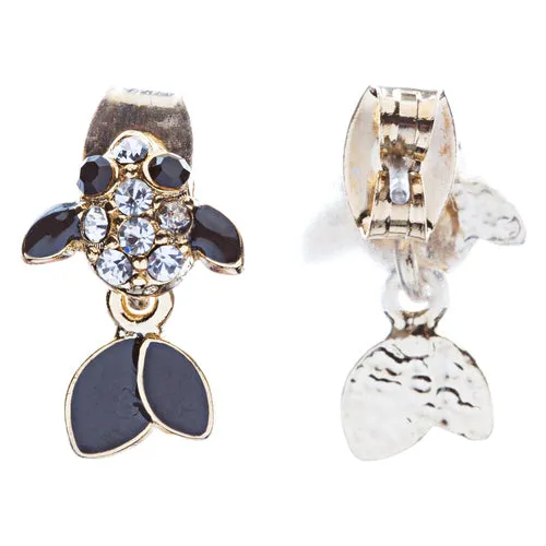 Adorable Crystal Accent Fish Tiny Stud Style Fashion Earrings E504 Gold Black