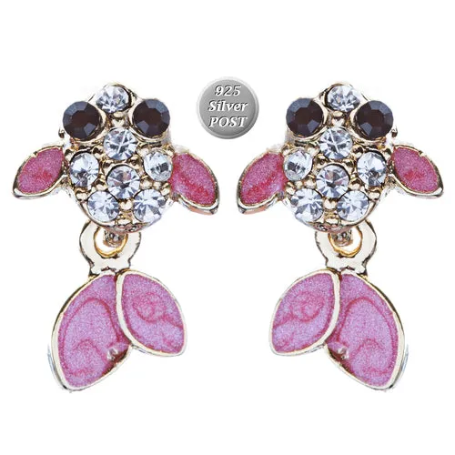Adorable Crystal Accent Fish Tiny Stud Style Fashion Earrings E504 Gold Pink