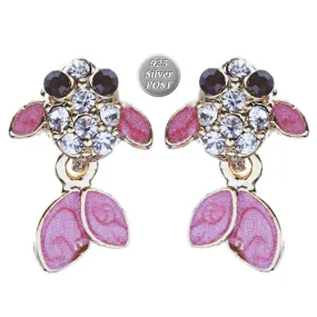 Adorable Crystal Accent Fish Tiny Stud Style Fashion Earrings E504 Gold Pink