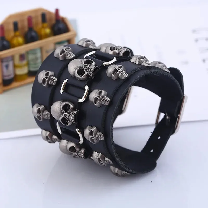 Alternative Skull Punk Goth PU Leather Bracelet