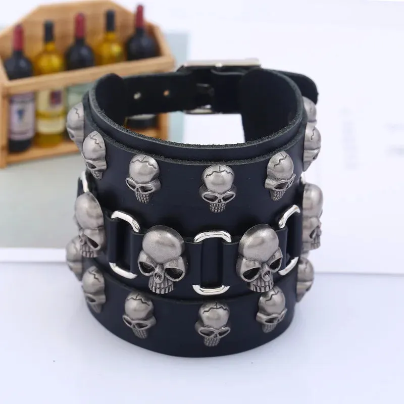 Alternative Skull Punk Goth PU Leather Bracelet