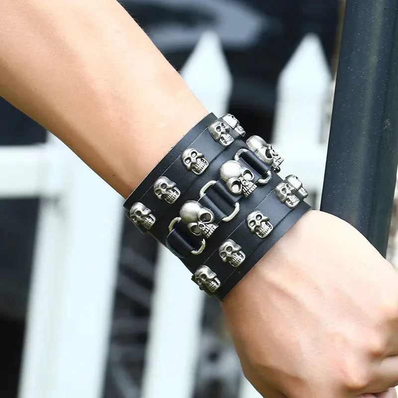 Alternative Skull Punk Goth PU Leather Bracelet