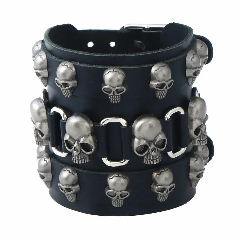 Alternative Skull Punk Goth PU Leather Bracelet