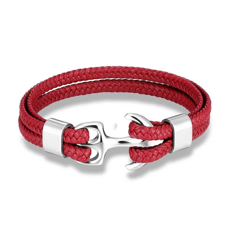 Anchor Red Braided Leather Bracelet