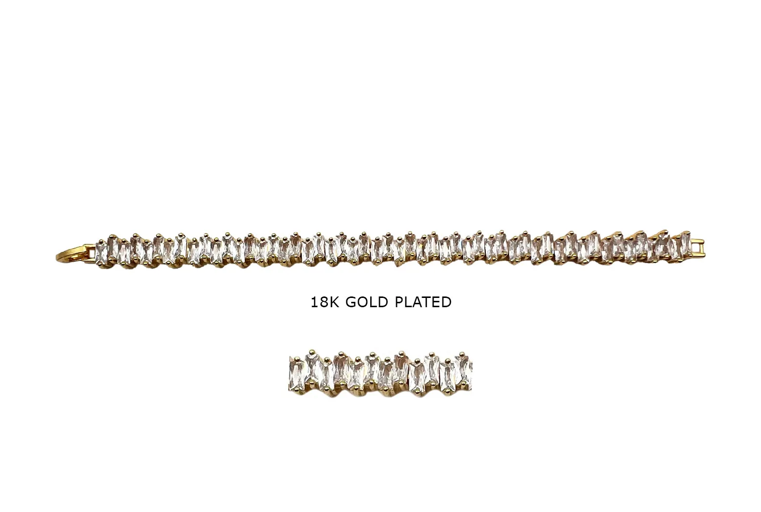 BB2009 18k Gold Plated Baguette Cubic Zirconia Contemporary Bracelet
