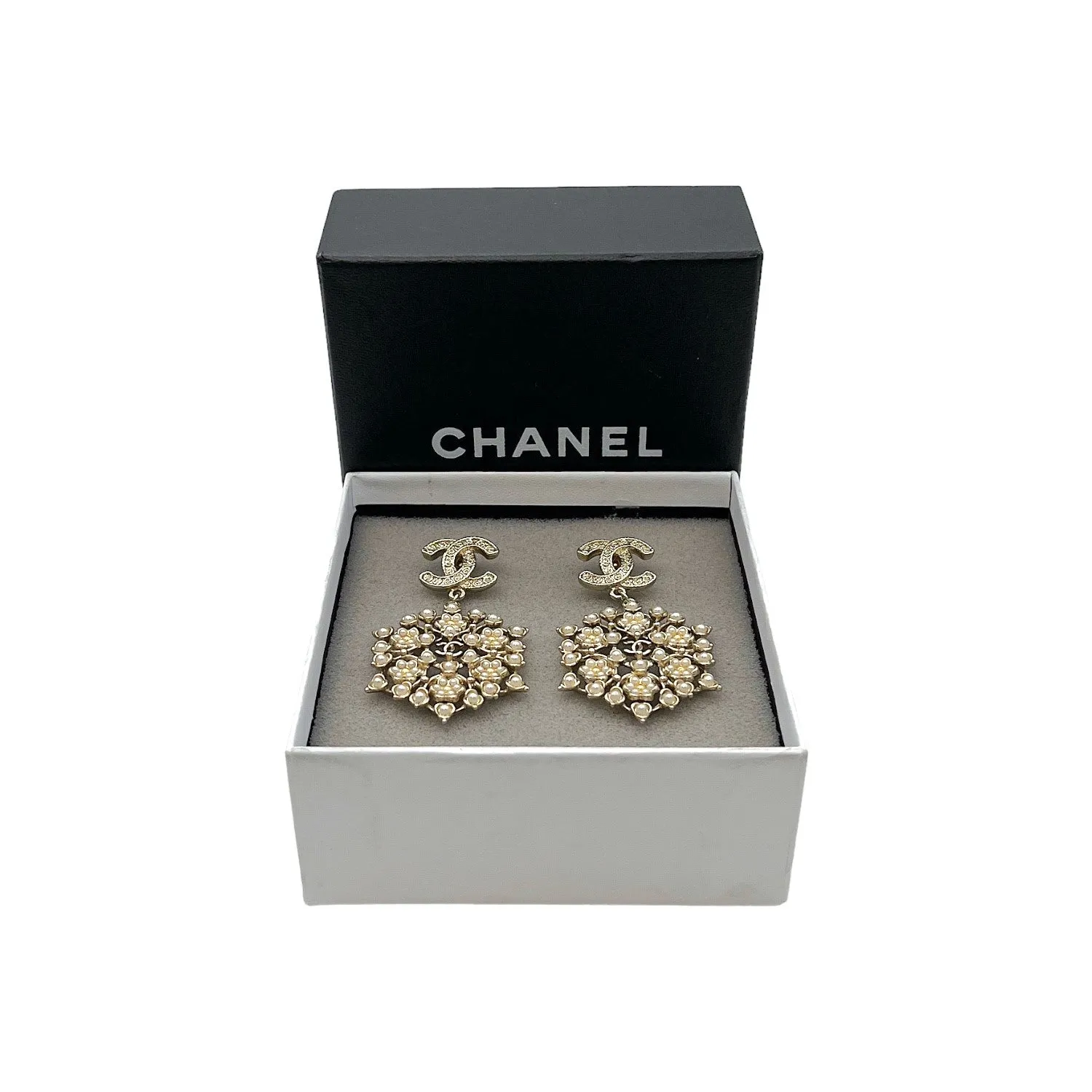 Chanel CC Snowflake Drop Earrings