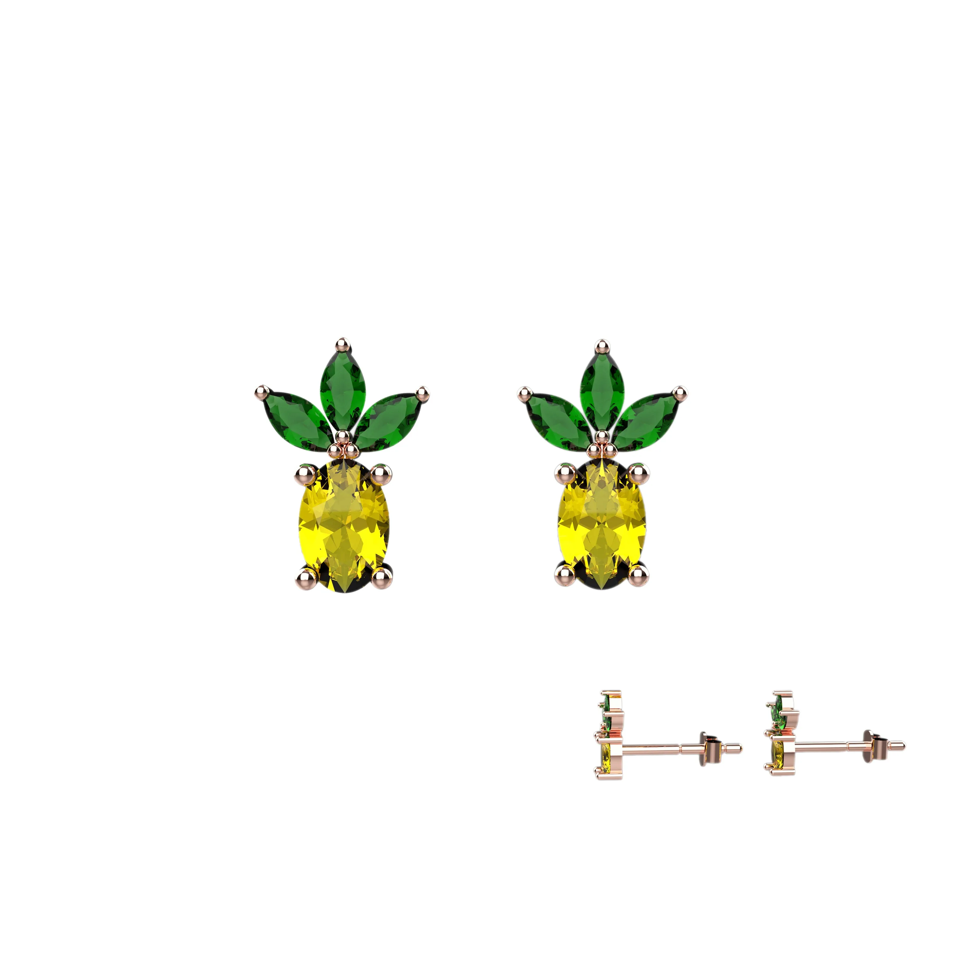 Citrine In Tiny Pineapple Ear Stud