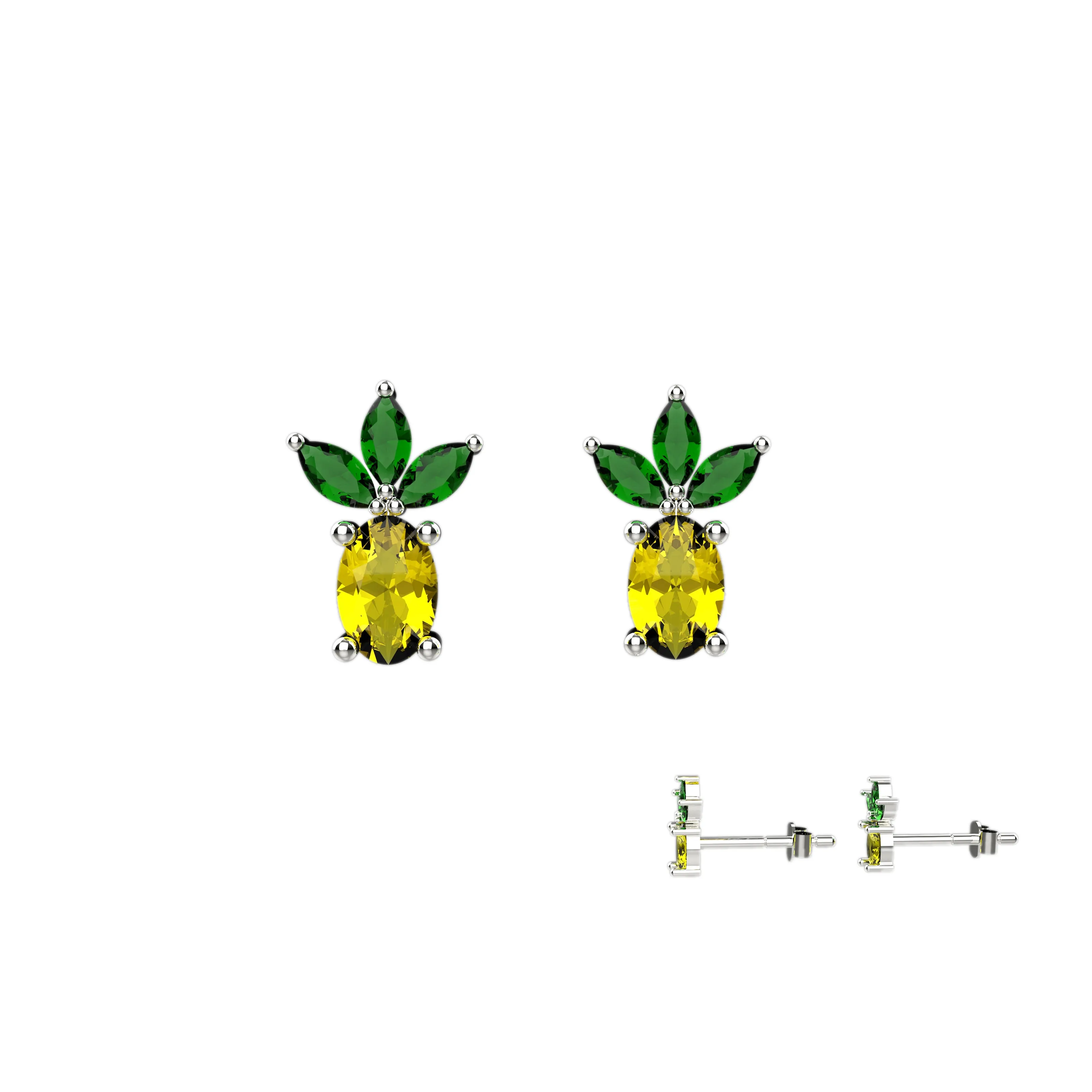 Citrine In Tiny Pineapple Ear Stud