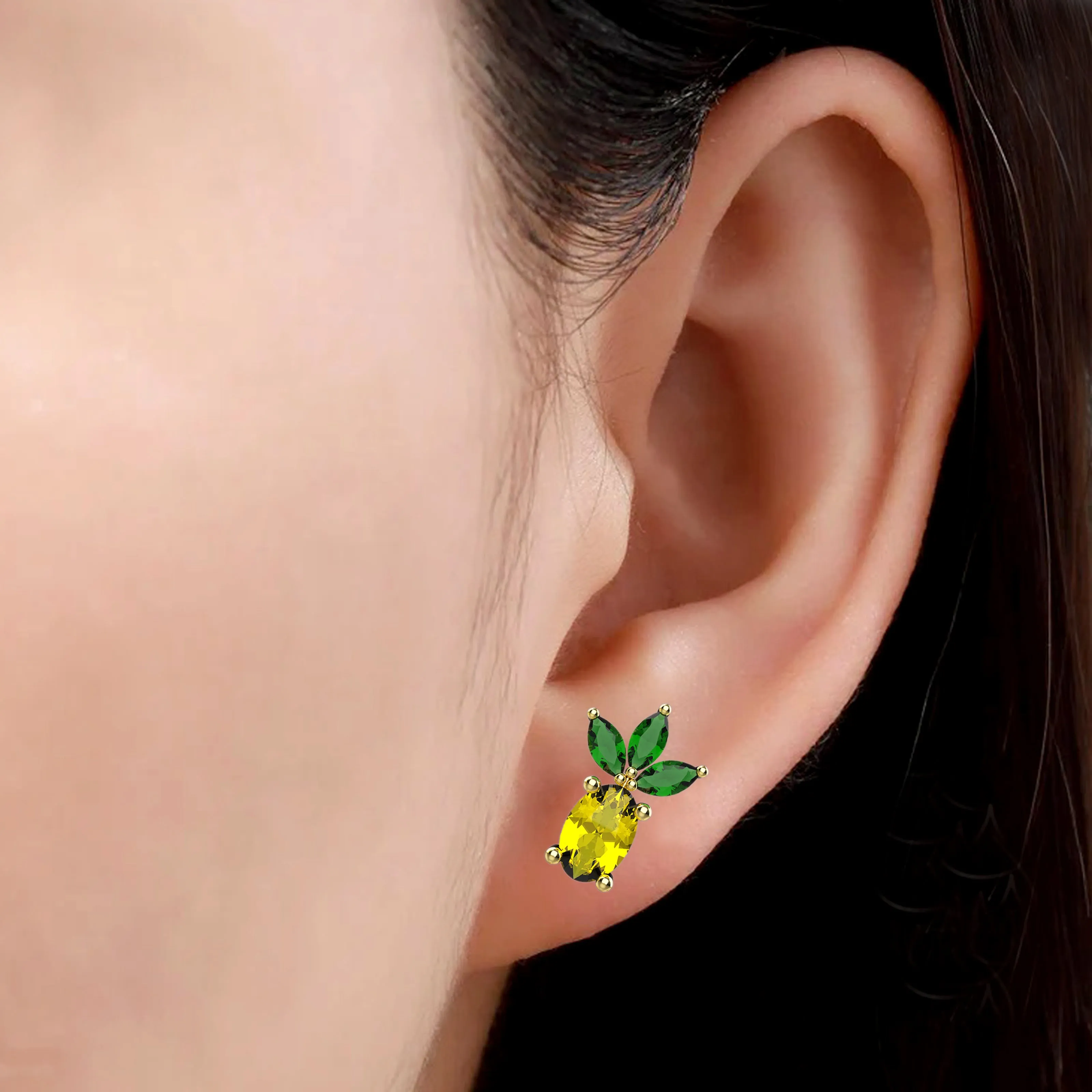 Citrine In Tiny Pineapple Ear Stud