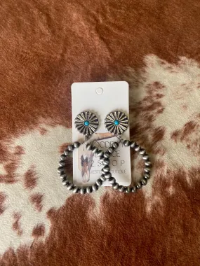 Concho Round Stud Earrings