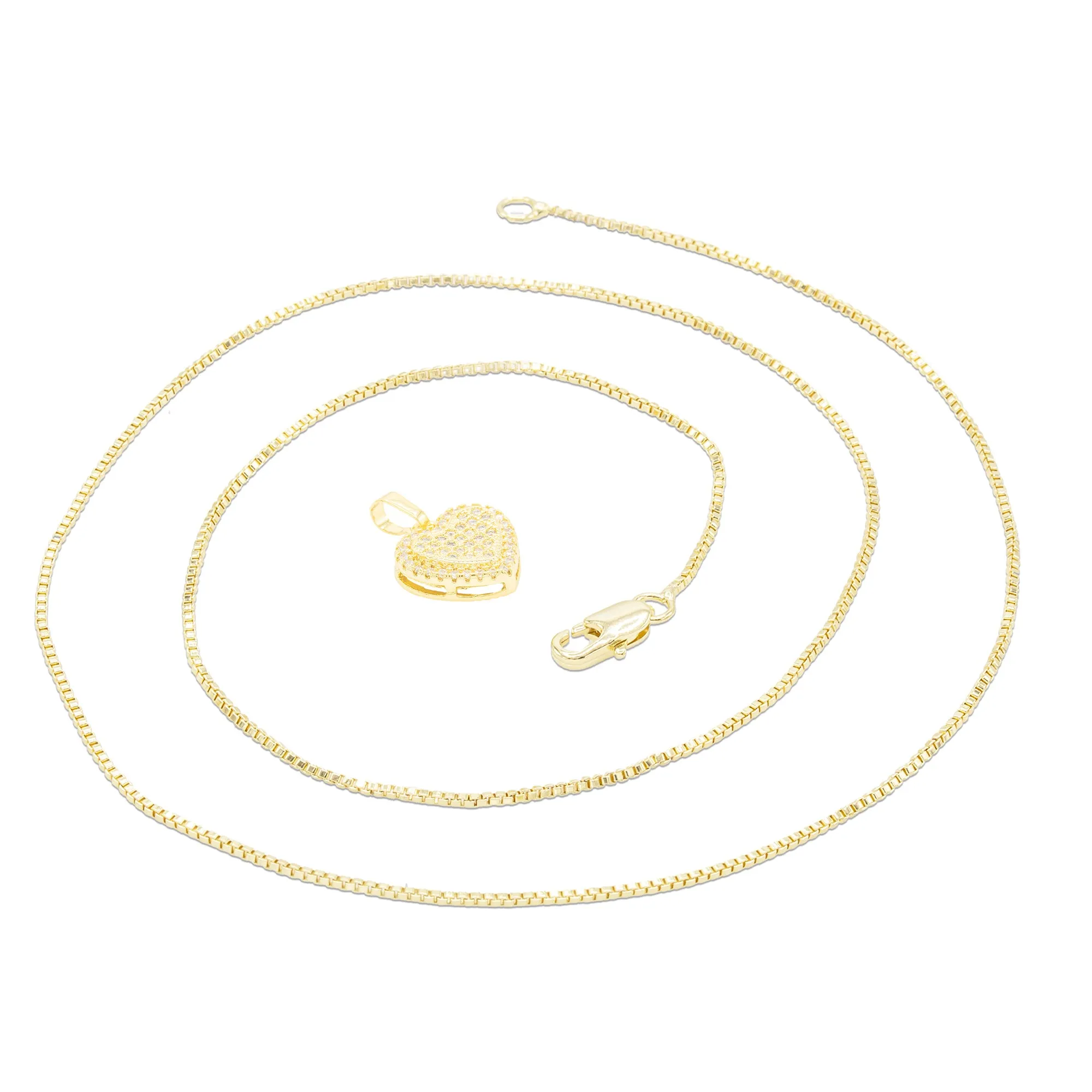 Cubic Zirconia 14K Gold Filled Dual Heart Pendant Necklace Set
