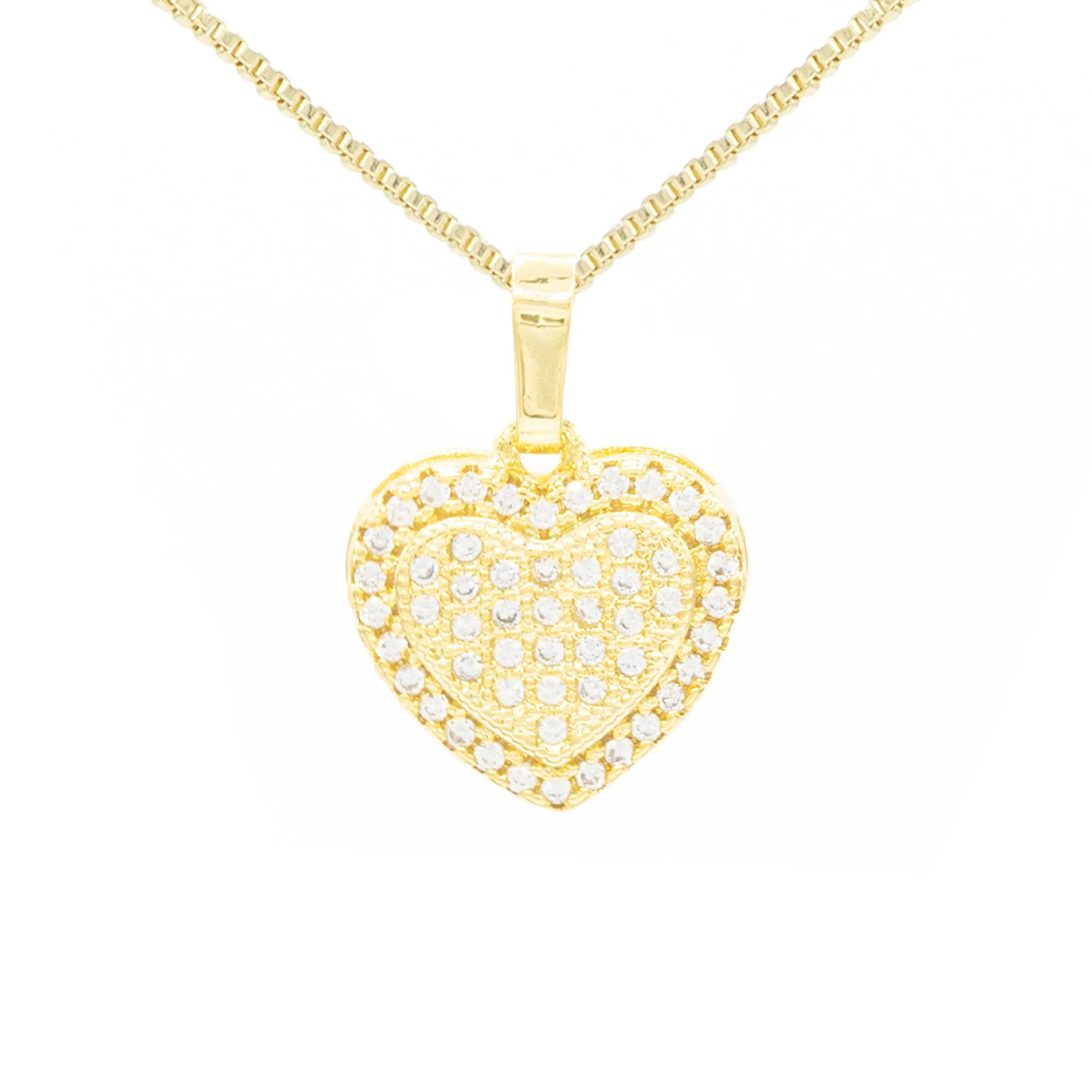 Cubic Zirconia 14K Gold Filled Dual Heart Pendant Necklace Set