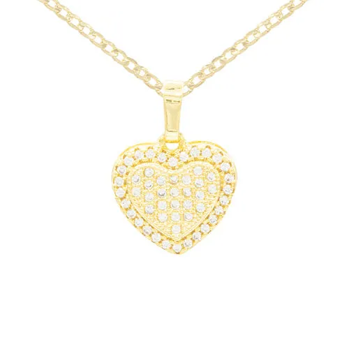 Cubic Zirconia 14K Gold Filled Dual Heart Pendant Necklace Set