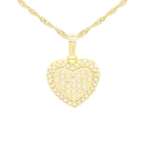Cubic Zirconia 14K Gold Filled Dual Heart Pendant Necklace Set