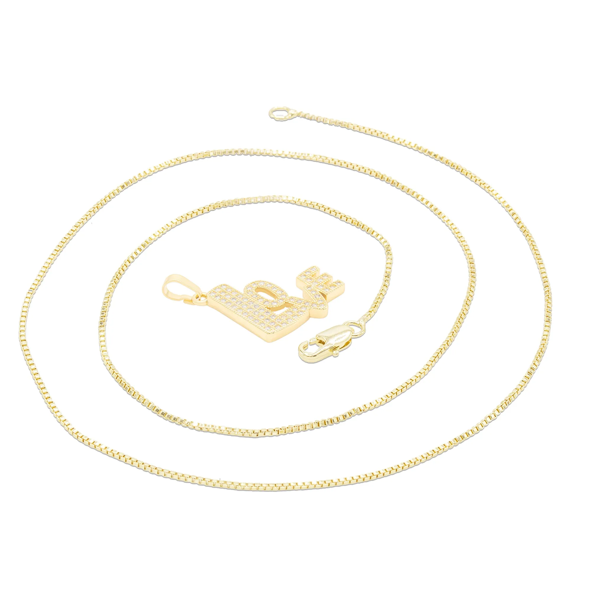 Cubic Zirconia 14K Gold Filled Love Pendant Necklace Set