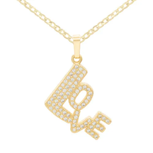 Cubic Zirconia 14K Gold Filled Love Pendant Necklace Set