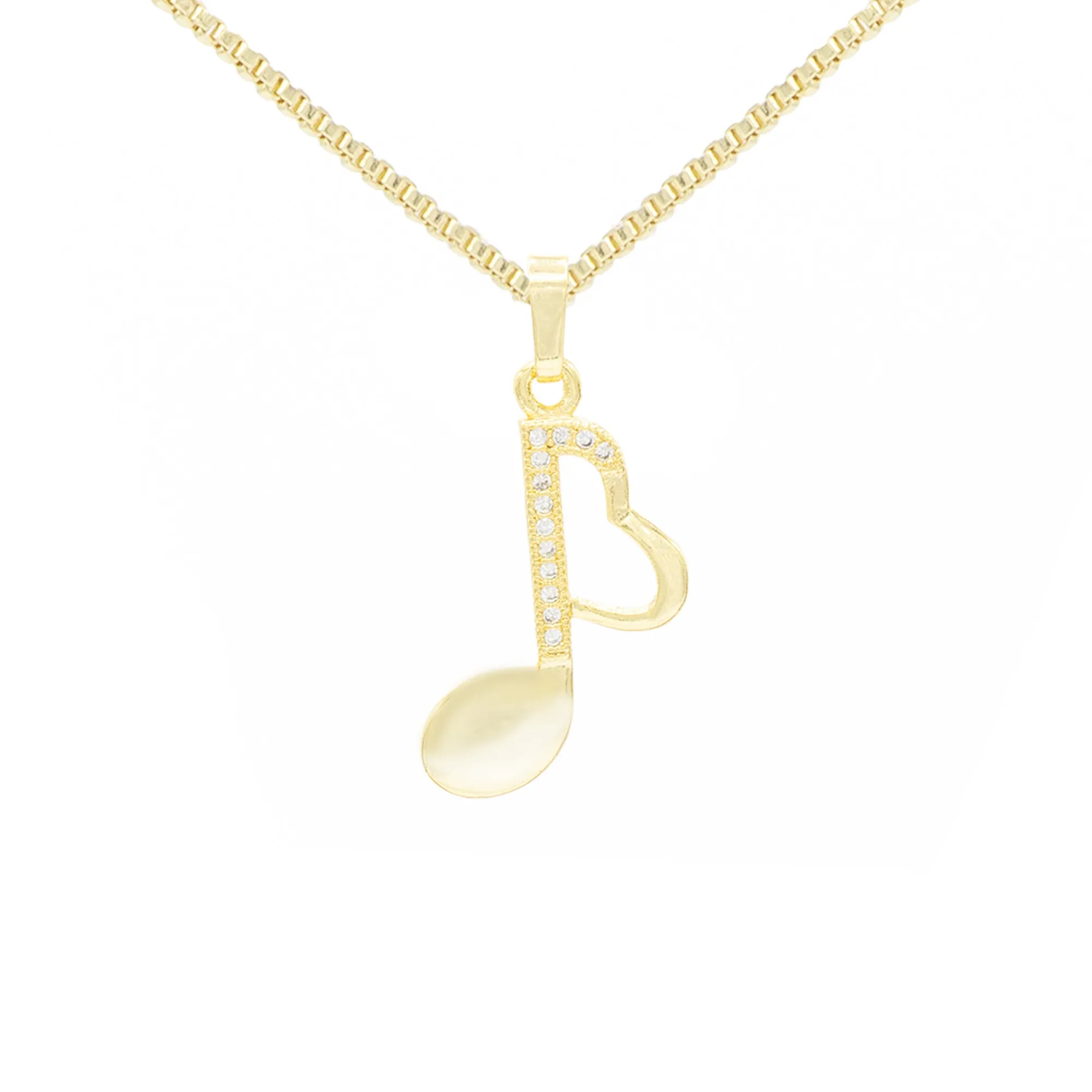 Cubic Zirconia 14K Gold Filled Music Heart Note Pendant Necklace Set