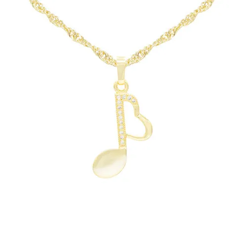 Cubic Zirconia 14K Gold Filled Music Heart Note Pendant Necklace Set
