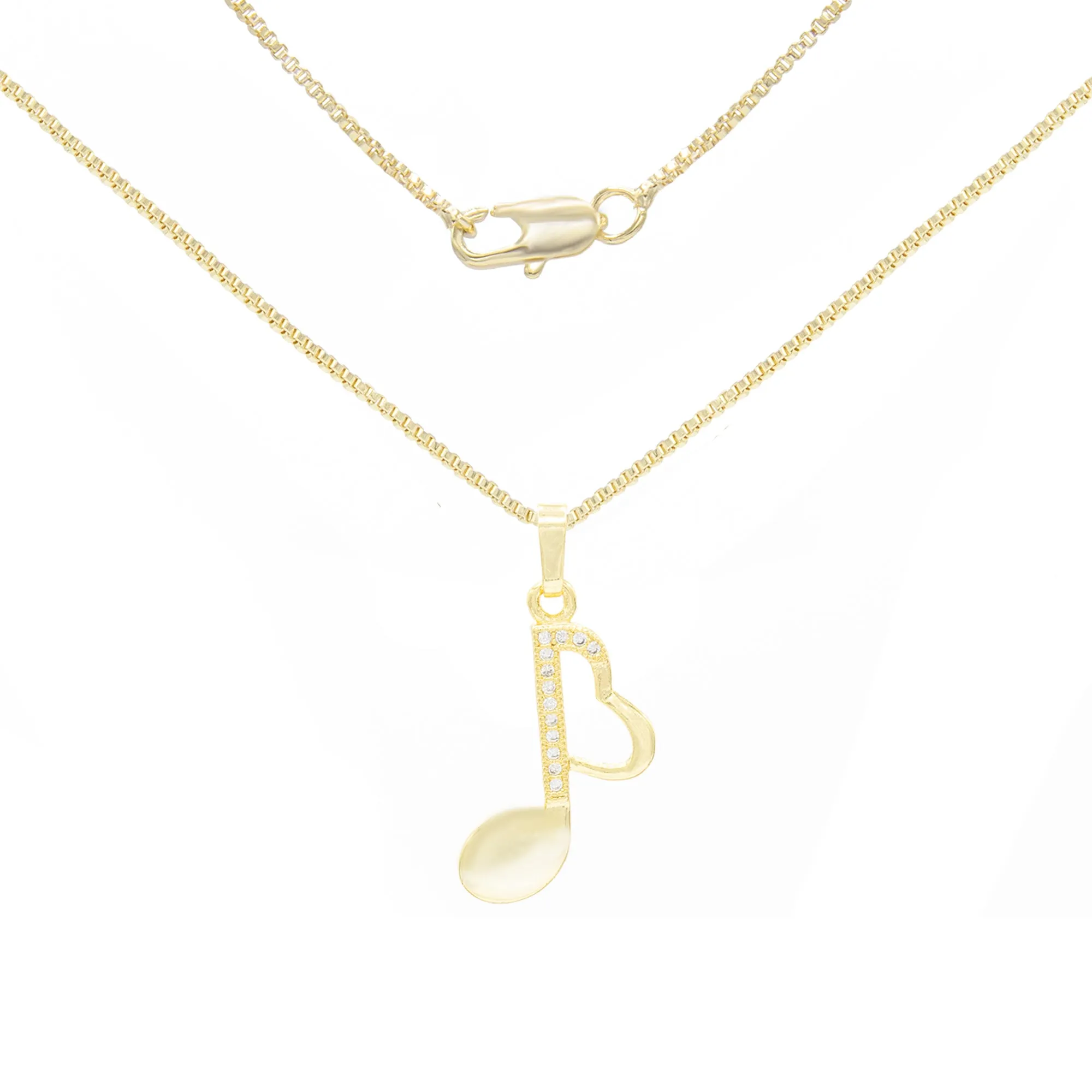 Cubic Zirconia 14K Gold Filled Music Heart Note Pendant Necklace Set