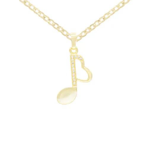 Cubic Zirconia 14K Gold Filled Music Heart Note Pendant Necklace Set