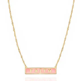 Faith Bar Necklace in Pink