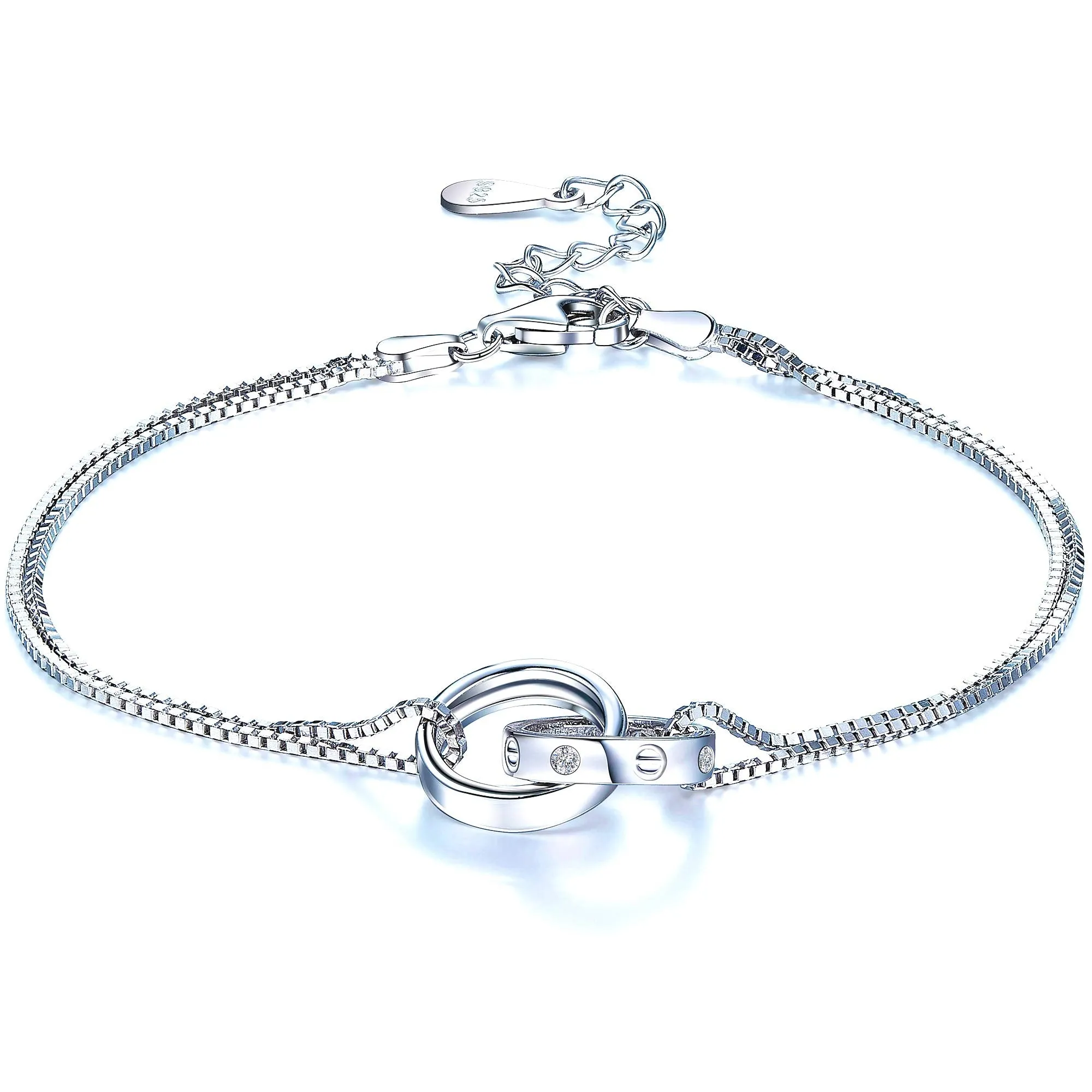 F.ZENI Women's Bracelets 925 Sterling Silver Sparkle Cubic Zirconia Kiss Bracelet Accent Infinity Forever Bracelets for Women