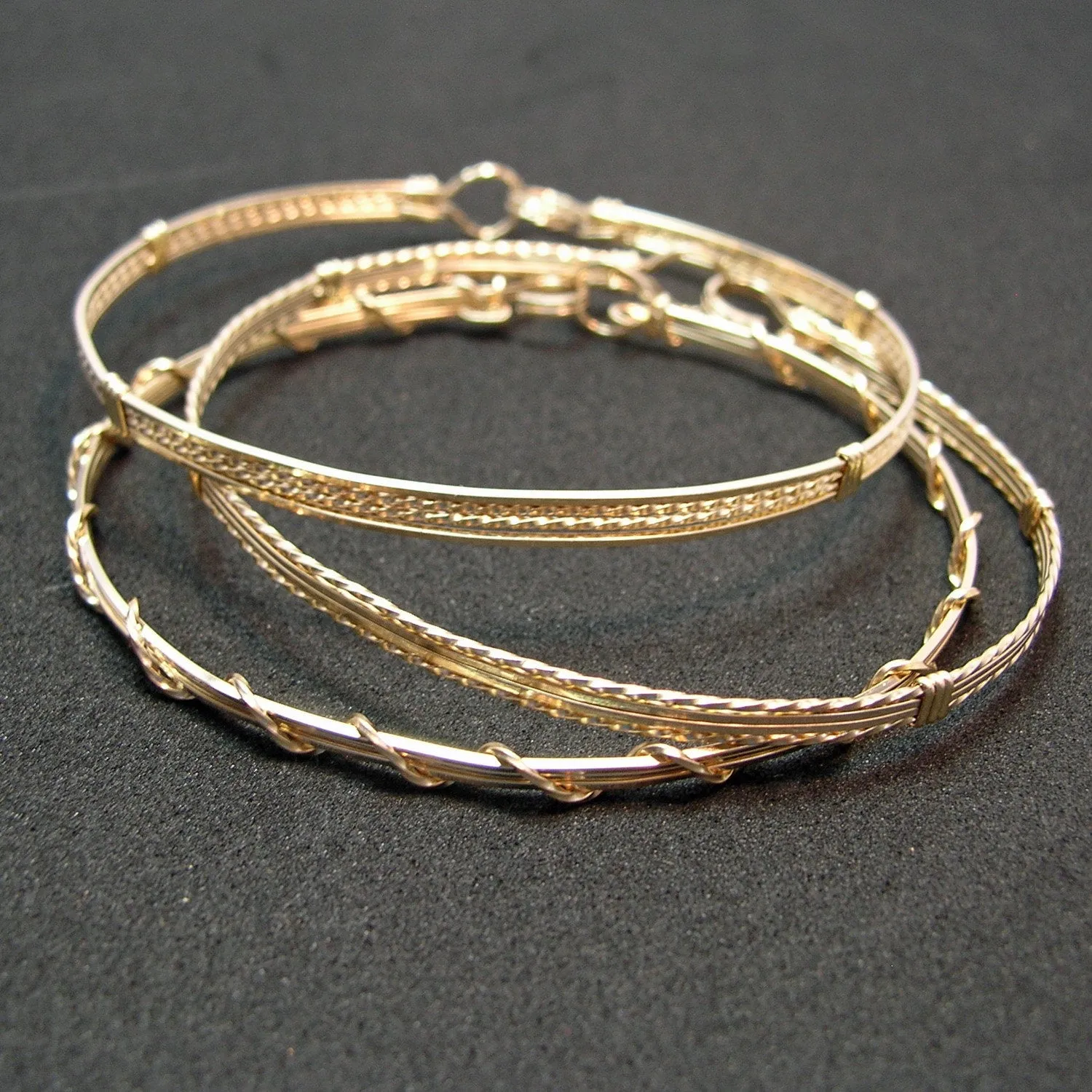Gold Filled 4-Strand Wire Wrapped Stackable 3 Bracelets Set