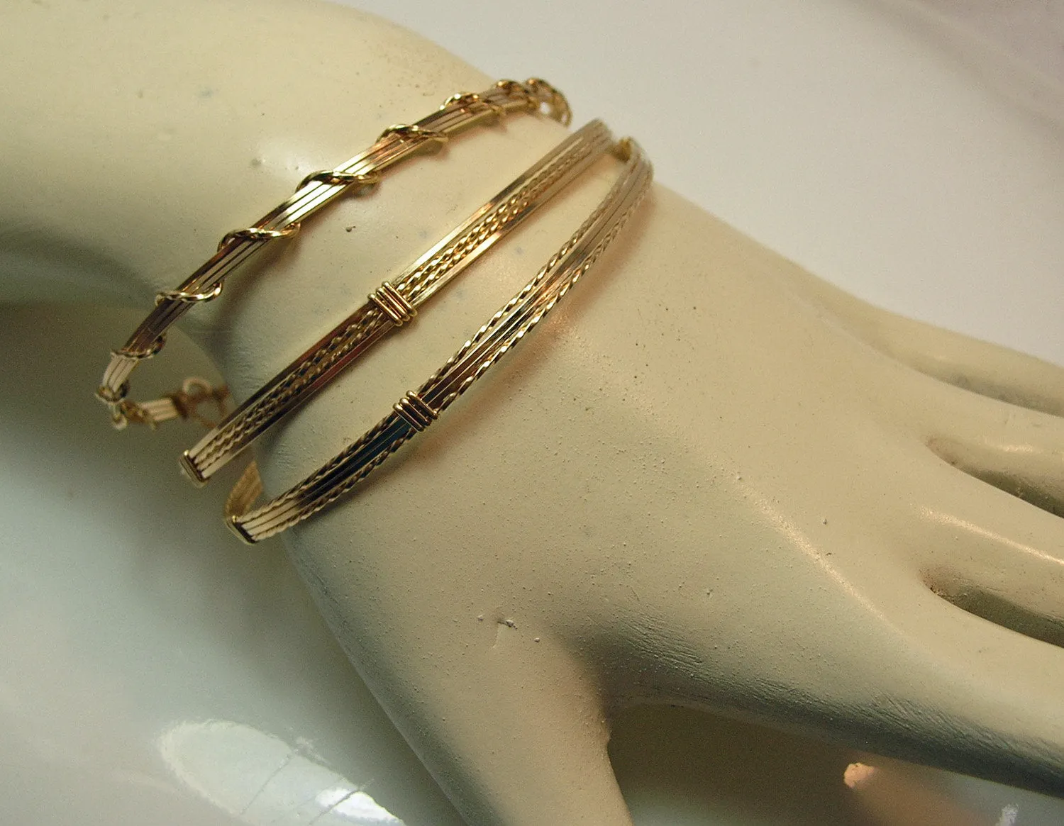 Gold Filled 4-Strand Wire Wrapped Stackable 3 Bracelets Set