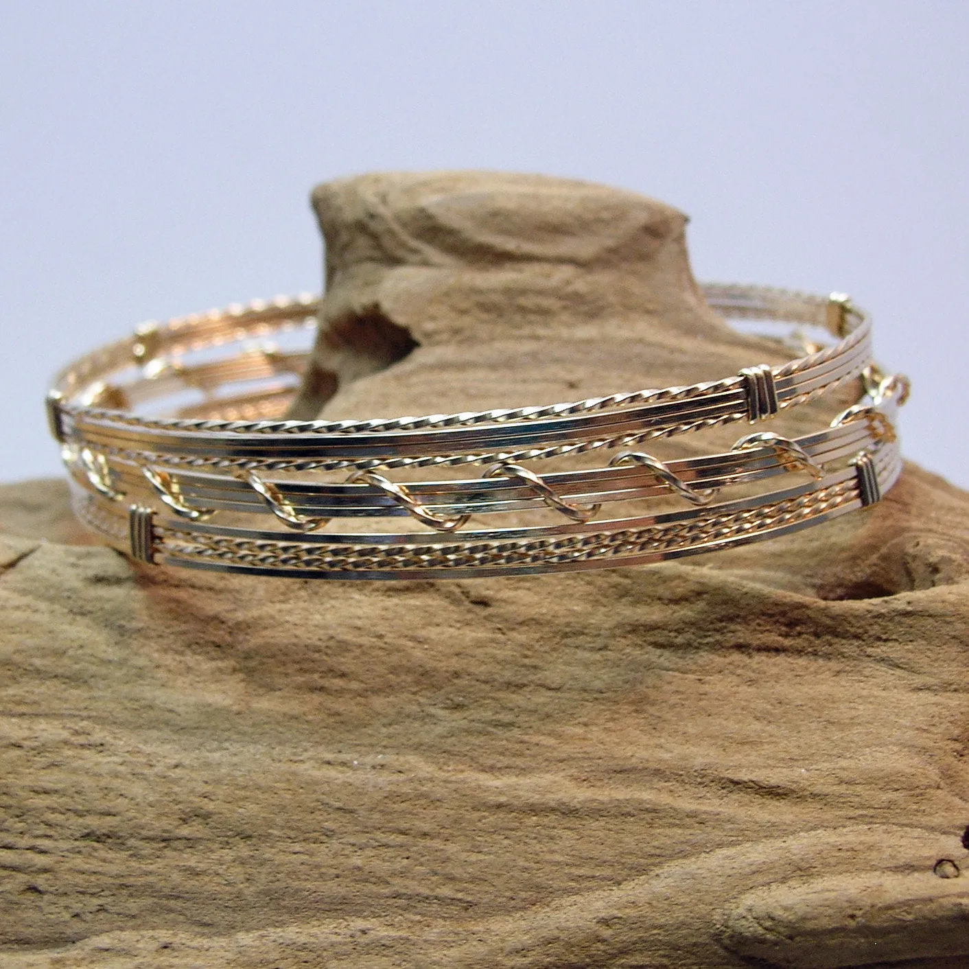 Gold Filled 4-Strand Wire Wrapped Stackable 3 Bracelets Set