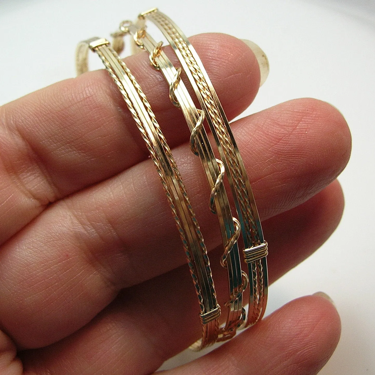 Gold Filled 4-Strand Wire Wrapped Stackable 3 Bracelets Set