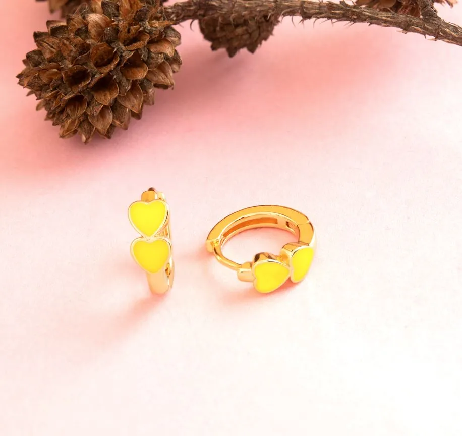 Gold Plated Two Enamel Heart Bali Hoops Earring