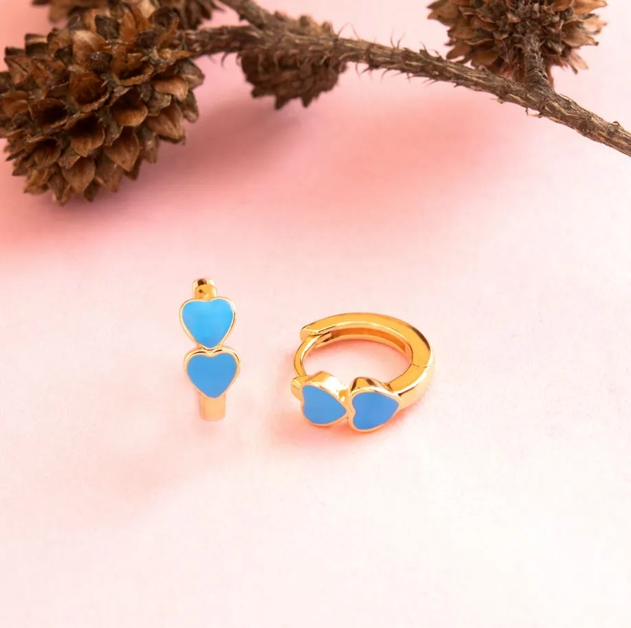 Gold Plated Two Enamel Heart Bali Hoops Earring