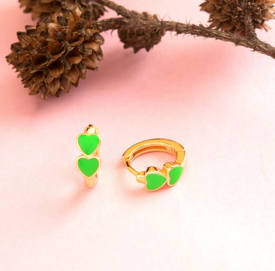 Gold Plated Two Enamel Heart Bali Hoops Earring