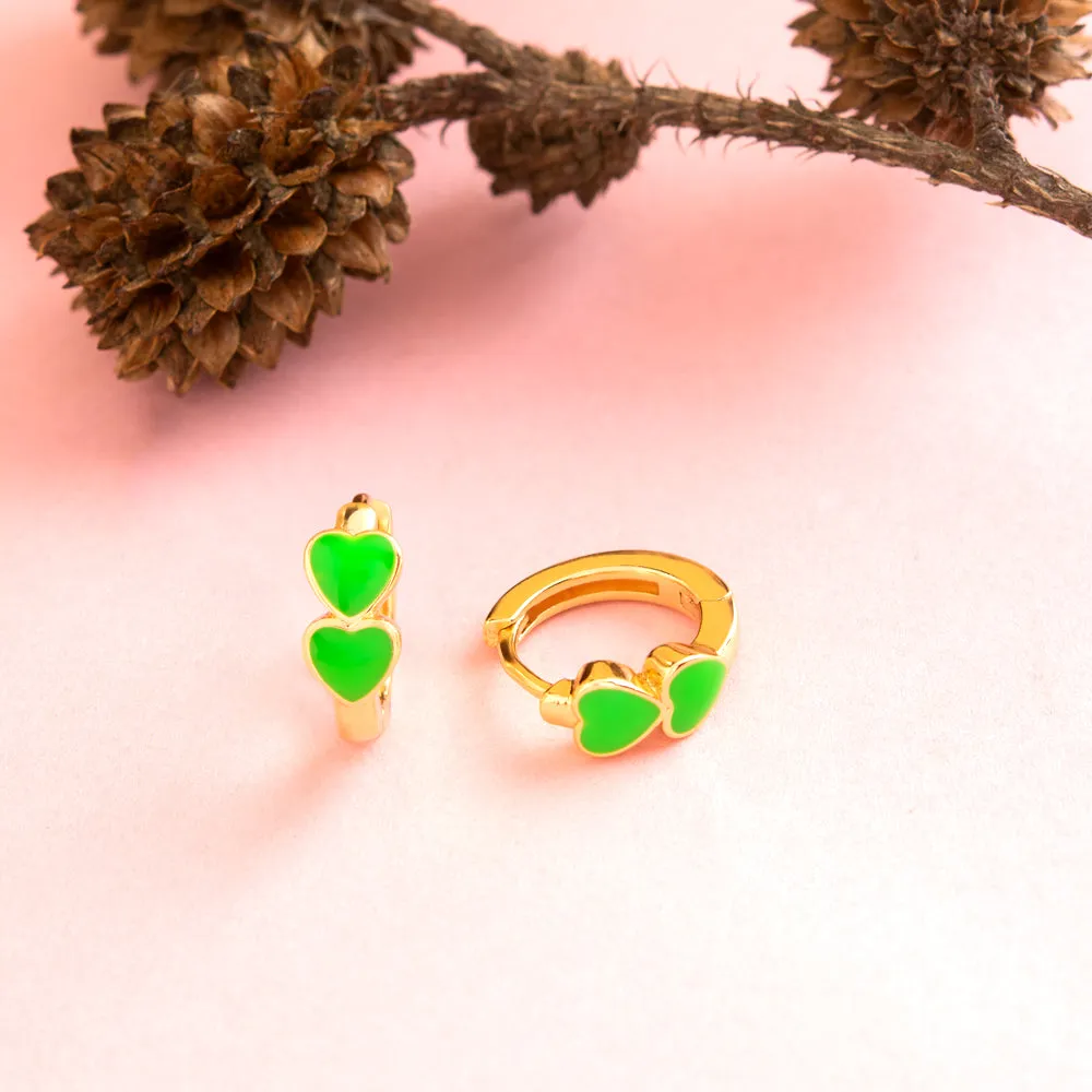 Gold Plated Two Enamel Heart Bali Hoops Earring