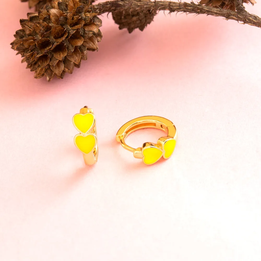 Gold Plated Two Enamel Heart Bali Hoops Earring