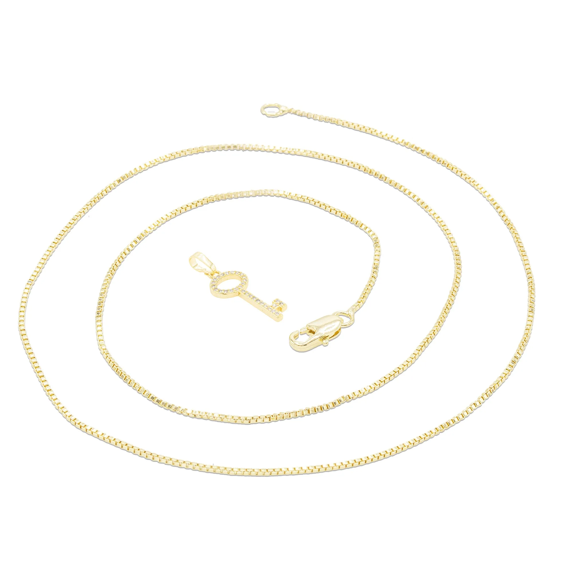 Key Cubic Zirconia Pendant With 14K Gold Filled Necklace Set