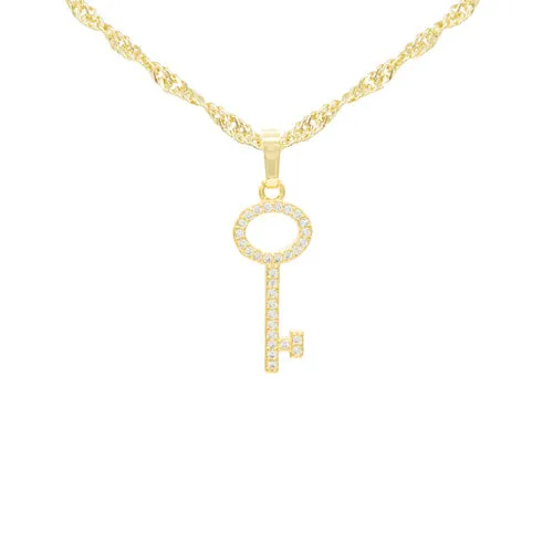 Key Cubic Zirconia Pendant With 14K Gold Filled Necklace Set