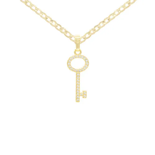 Key Cubic Zirconia Pendant With 14K Gold Filled Necklace Set