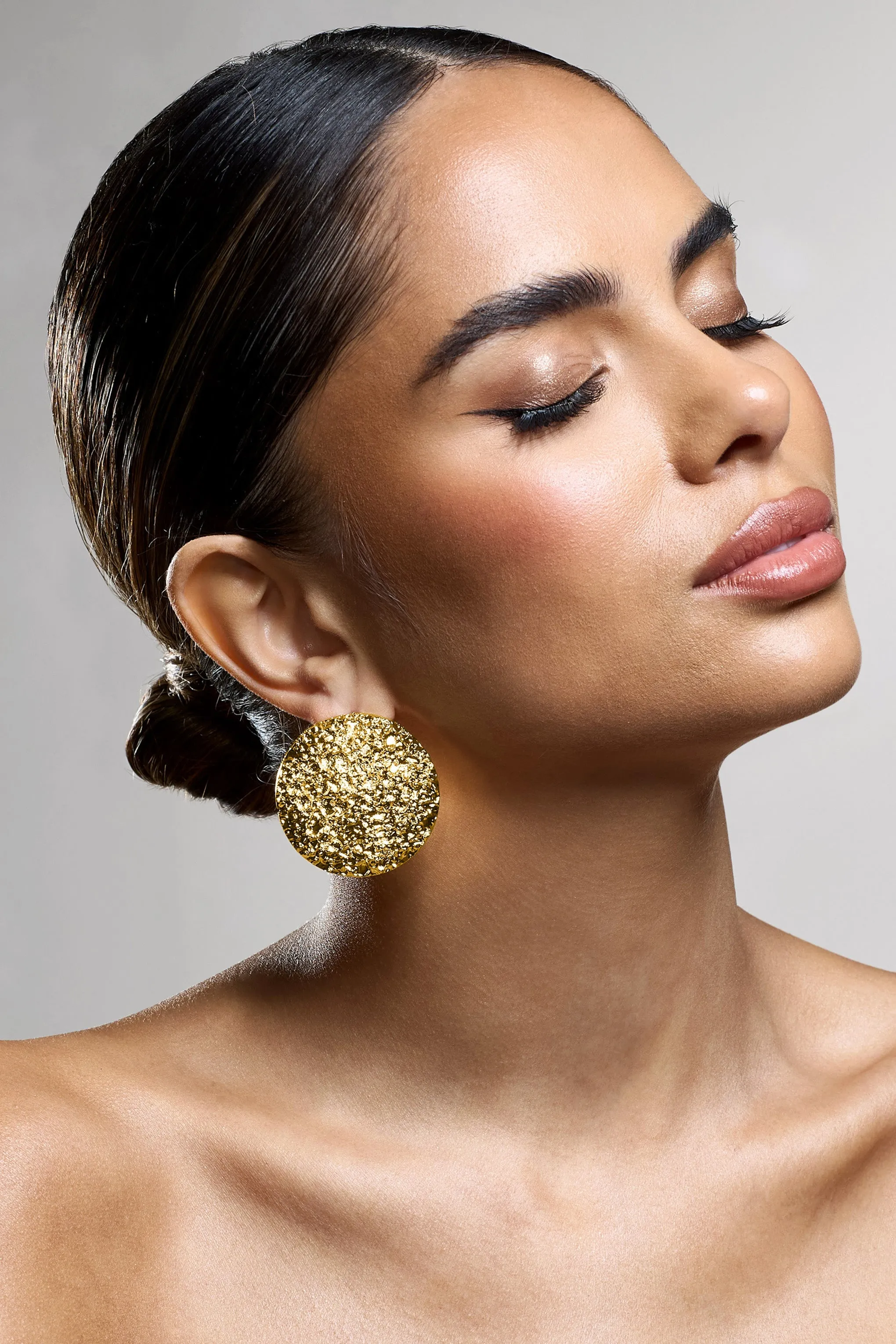 Mars | Gold Textured Statement Disc Earrings